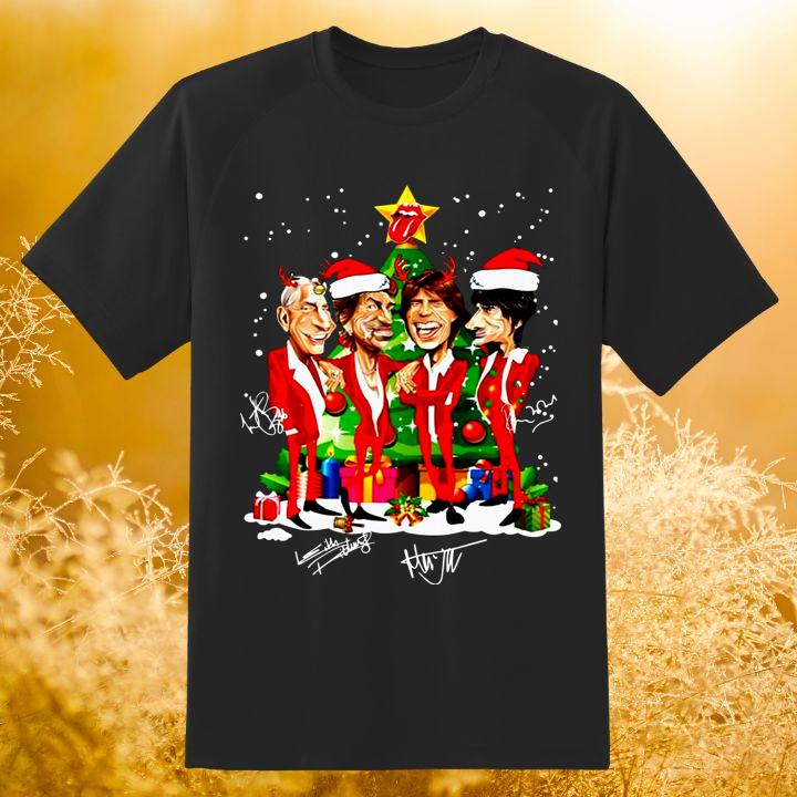 The Rolling Stones Band Cartoon Merry Christmas Signatures Shirt