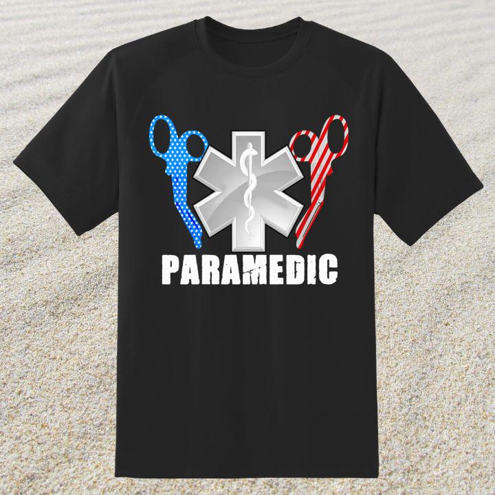 Paramedic Logo And Scissors American Flag 4Th Of July T-Shirt