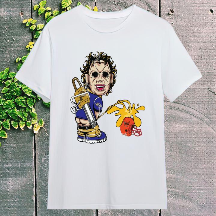 Leatherface Baltimore Ravens Pissing On Cleveland Browns Shirt