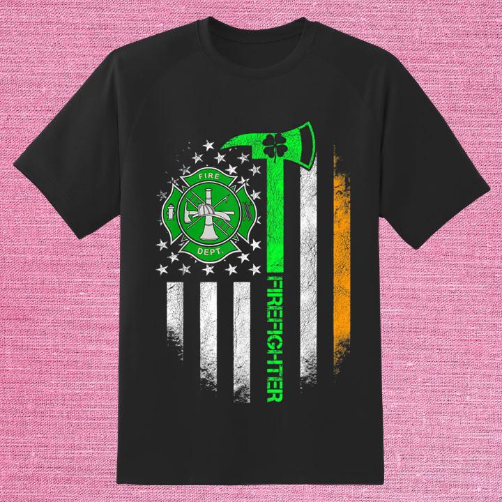 Fire Dept Irish Firefighter St. Patrick's Day American Flag T-Shirt