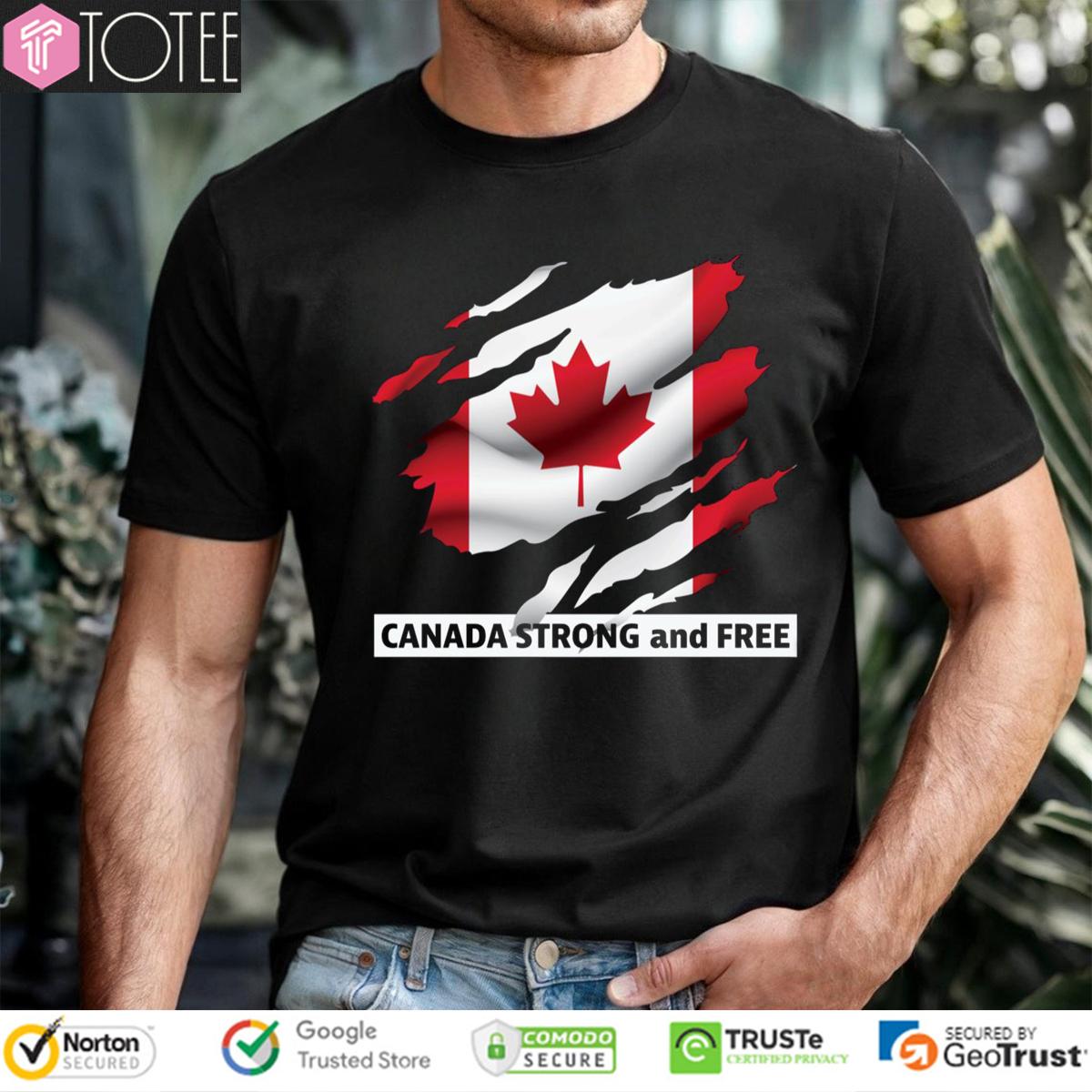J'Aime Le Canada Strong And Free I Love Canada Flag Version Torn T-Shirt