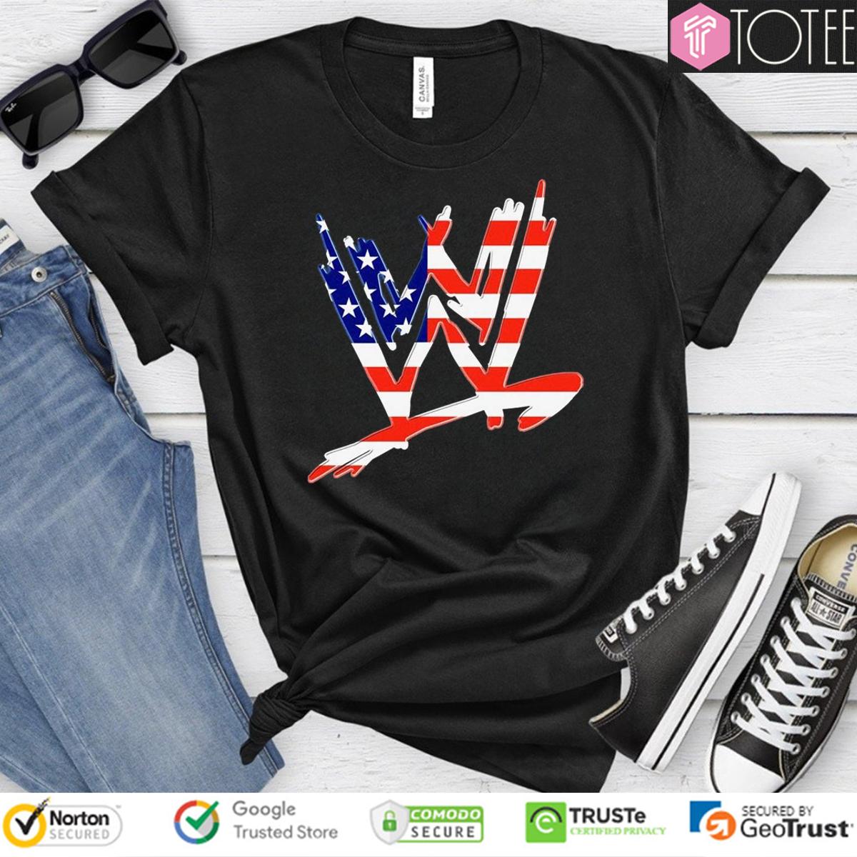 WWE Logo American Flag Patriotic Wrestling T-Shirt