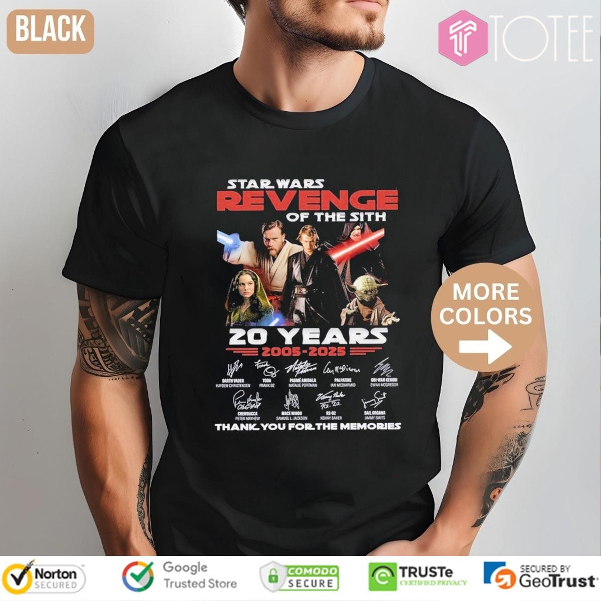 Star Wars Revenge Of The Sith 20 Years 2005-2025 Thank You For The Memories t-shirt
