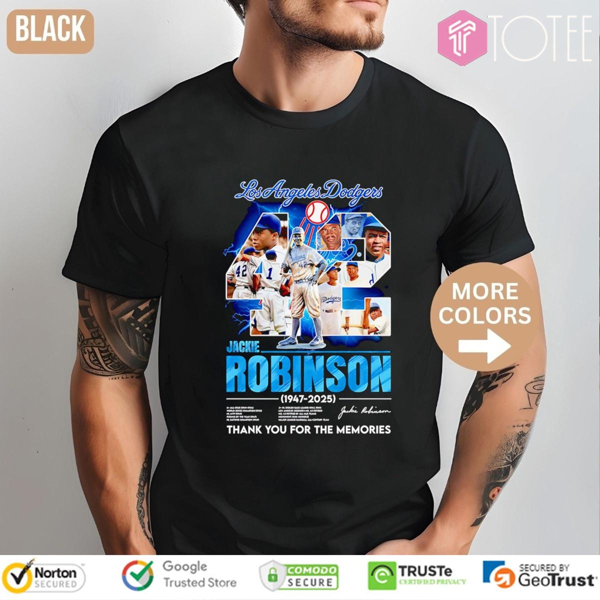 Los Angeles Dodgers 42 Jackie Robinson 1947-2025 Signature t-shirt