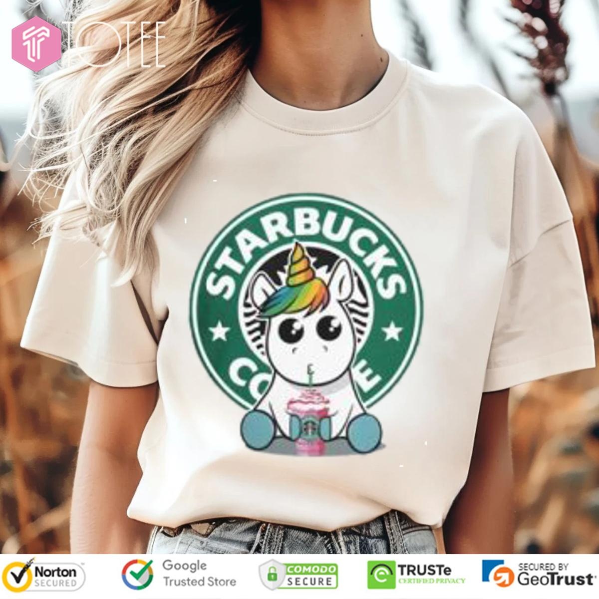 Lgbt Pride Unicorn Drinking Starbucks Coffee T-shirt
