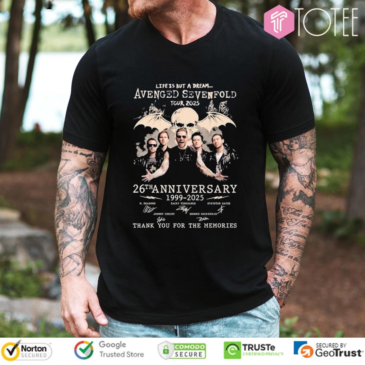 26Th Anniversary Avenged Sevenfold Life Is But A Dream Tour 2025 Signatures T-shirt