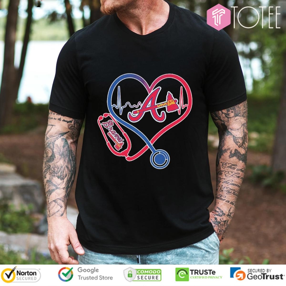 Stethoscope Heartbeat Nurse Atlanta Braves Baseball T-shirt