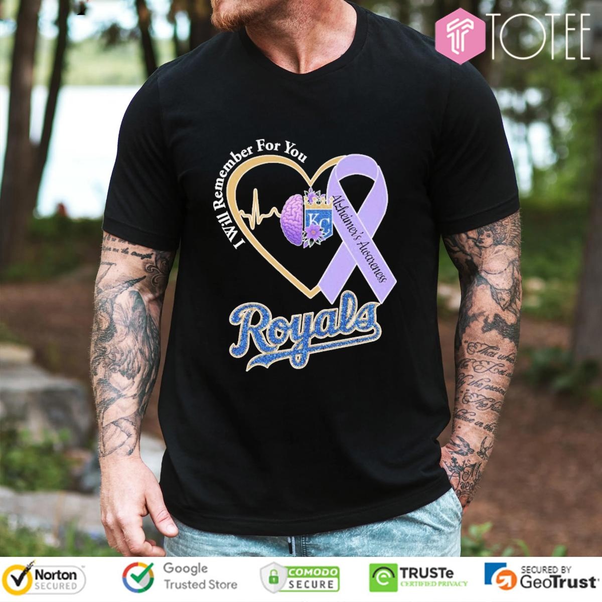 I Will Remember For You Alzheimers Awareness Kansas City Royals Heartbeat T-shirt