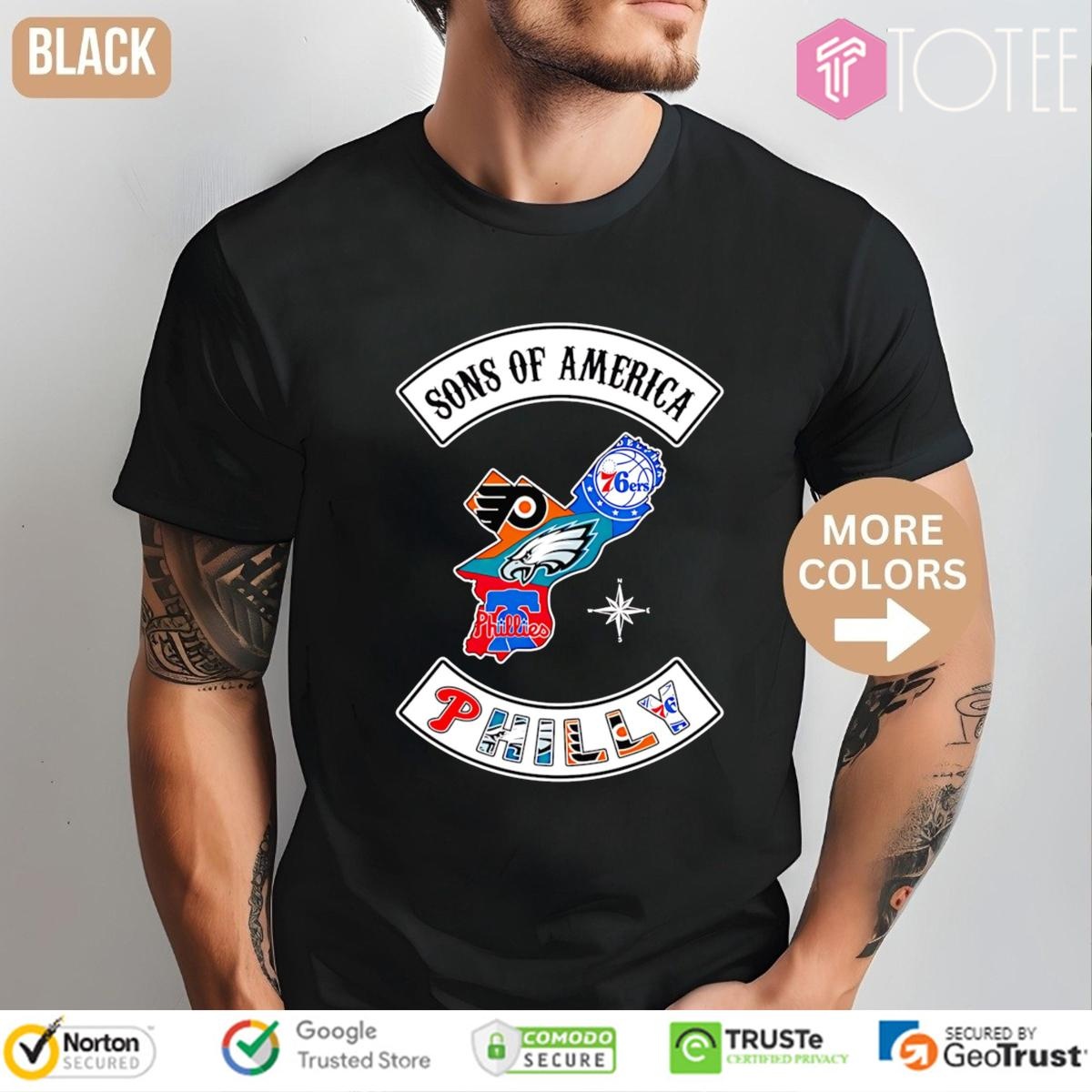 Sons Of America Philadelphia Sports Teams Parody Sons Of Anarchy Logo T-shirt