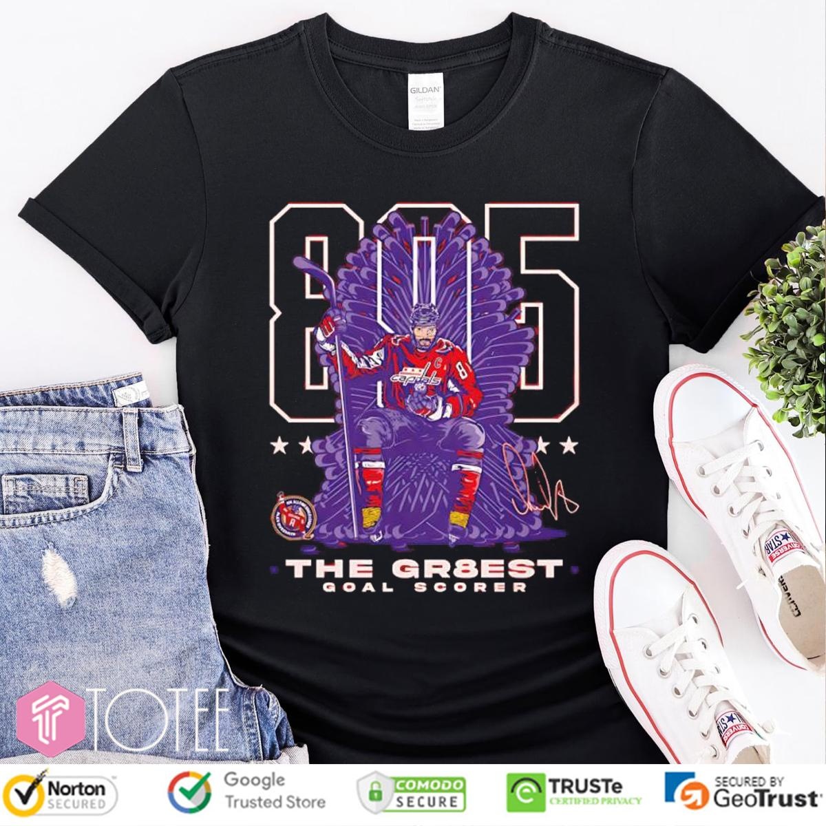 Washington Capitals Alex Ovechkin 895 The Gr8Est Goal Scorer Hockey Throne Signature T-shirt