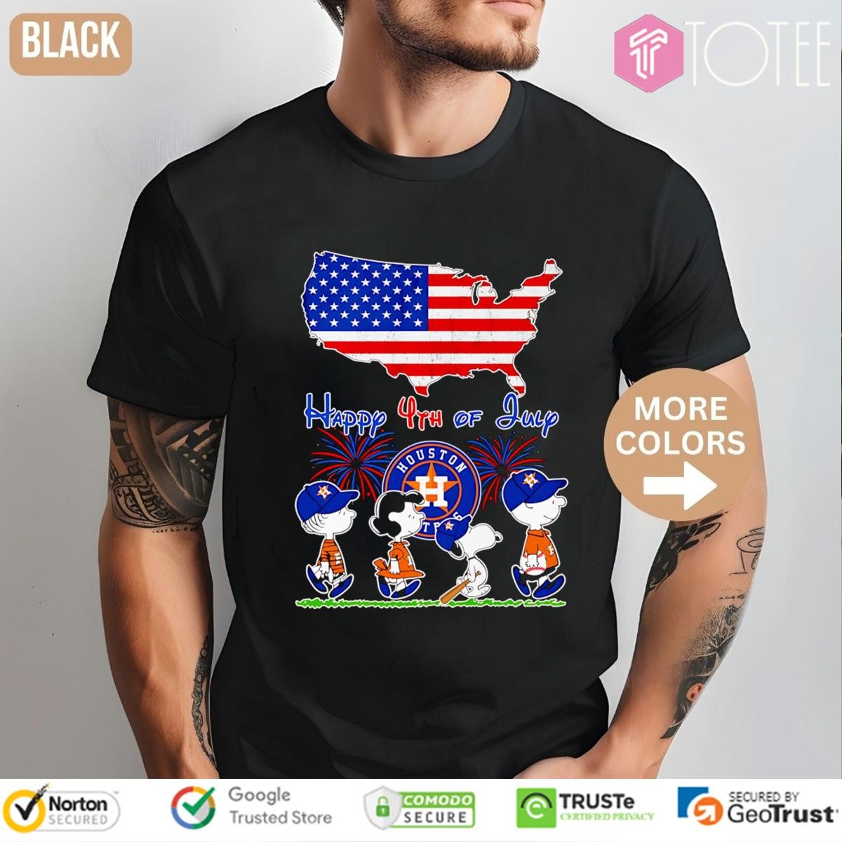 Peanuts Houston Astros Snoopy Charlie Brown Happy 4Th Of July Baseball T-shirt