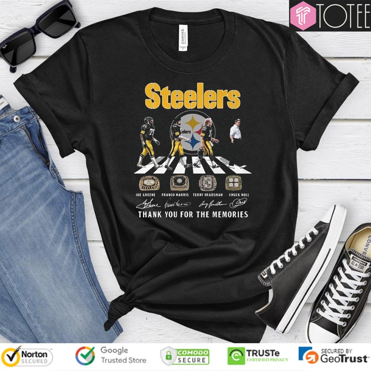 Steelers Greene Harris Bradshaw Chuck Noll Abbey Road Signatures T-shirt