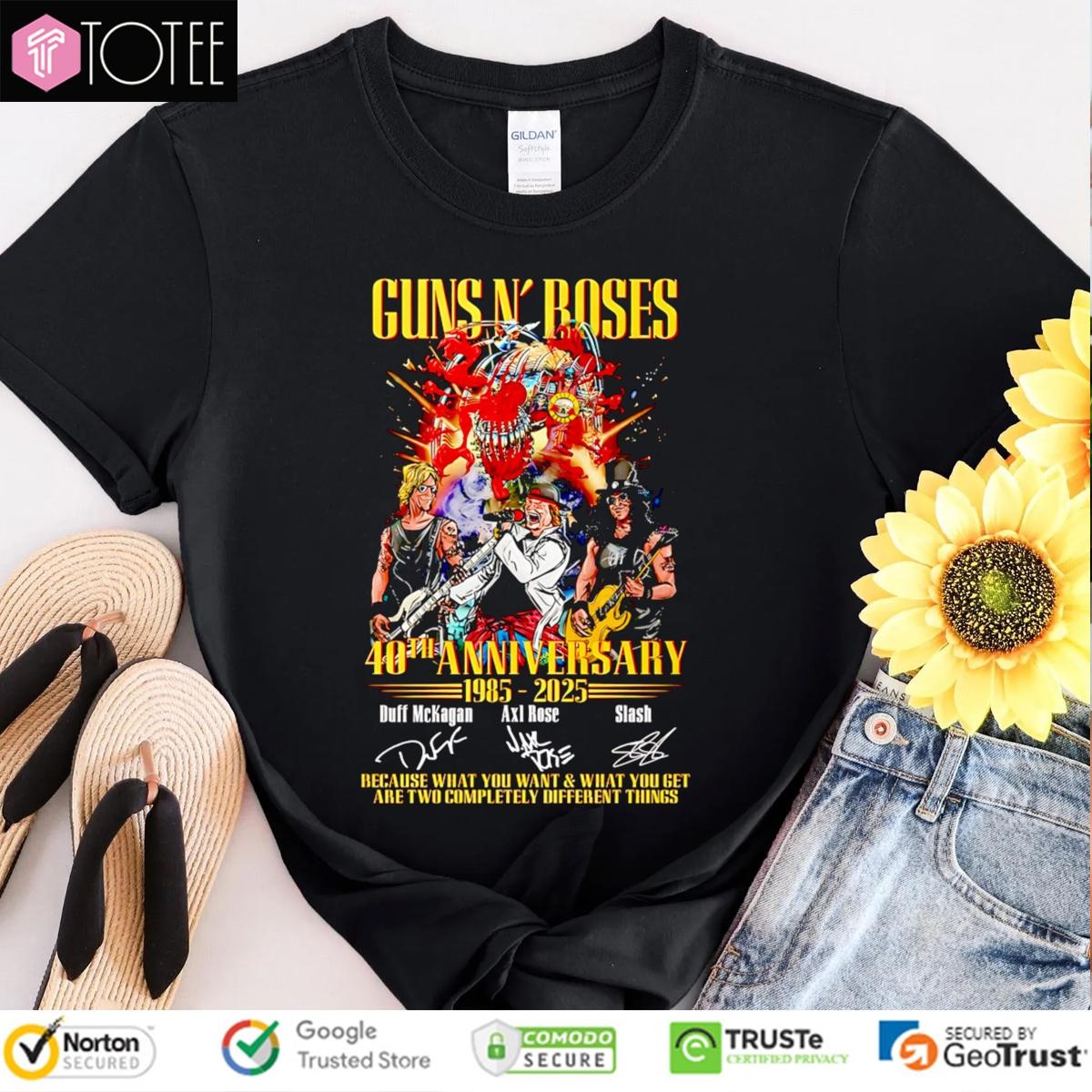 40Th Anniversary 1985-2025 Guns N Roses Signatures T-shirt